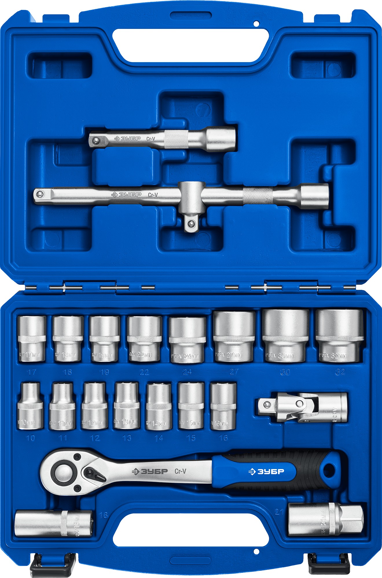 ЗУБР А-22, 22 предм., (1/2″), универсальный набор инструмента, Профессионал (27632-H22)