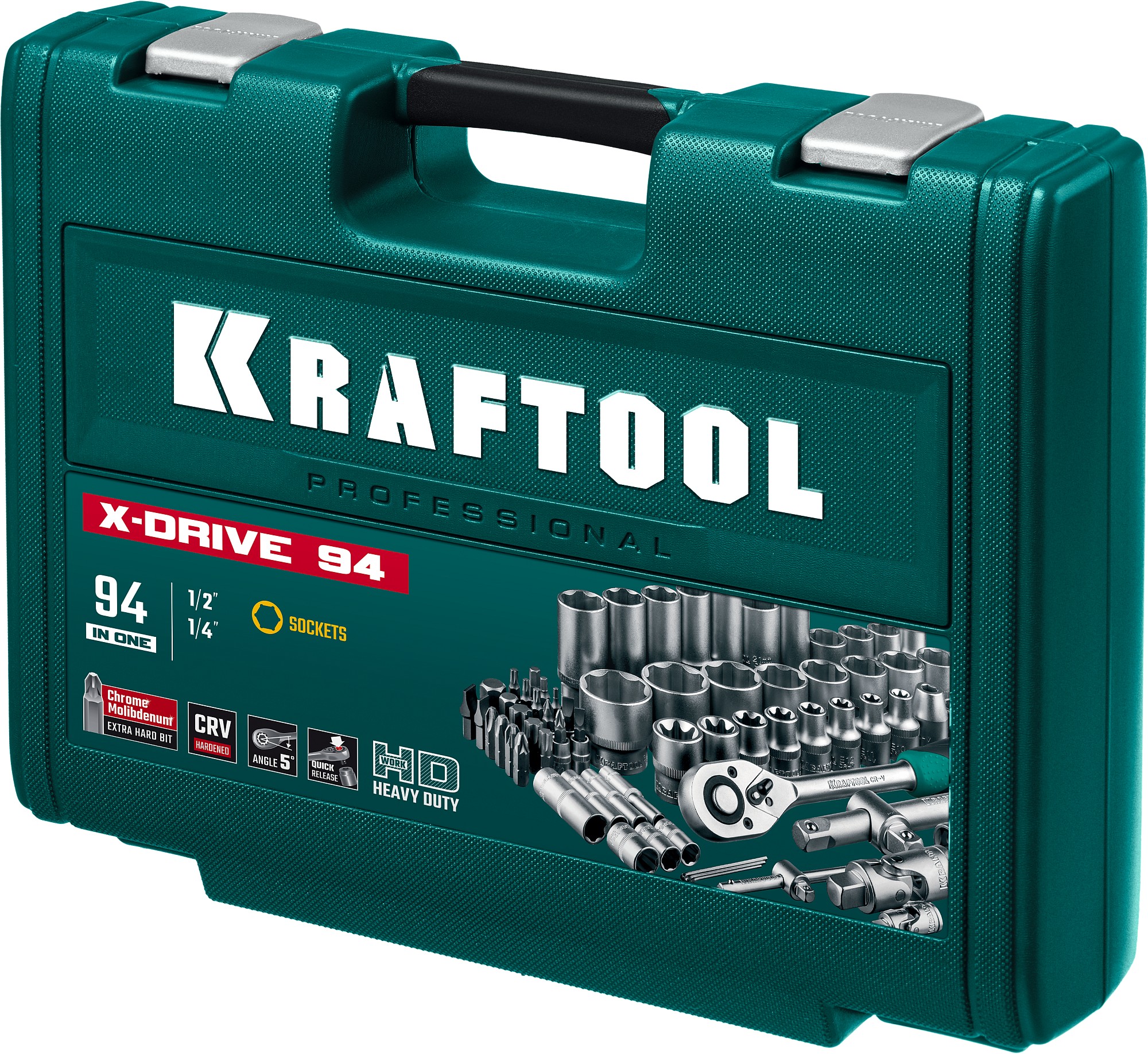 KRAFTOOL X-Drive 94, 94 предм., (1/2″+1/4″), универсальный набор инструмента (27883-H95) — фото 14