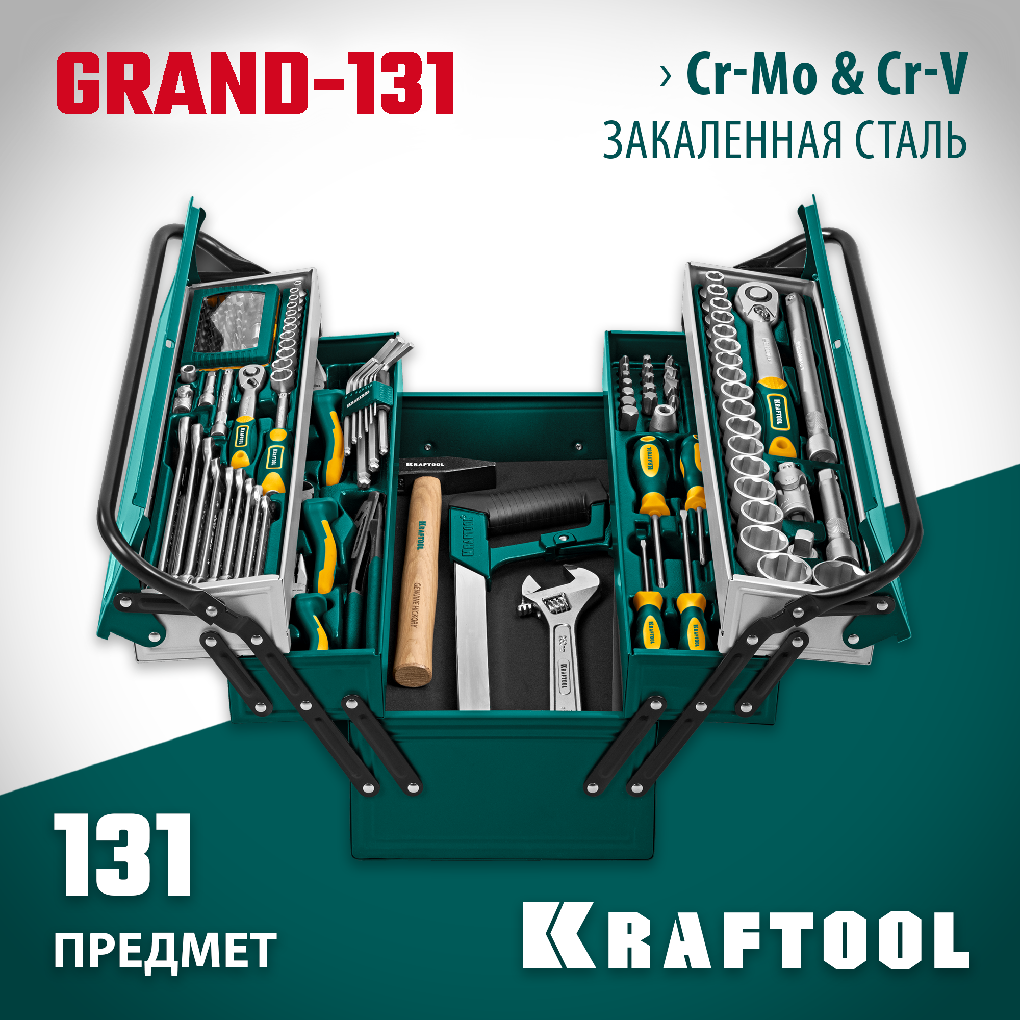 KRAFTOOL GRAND-131, 131 предм., (1/2″+1/4″), универсальный набор инструмента (27978-H131) — фото 2
