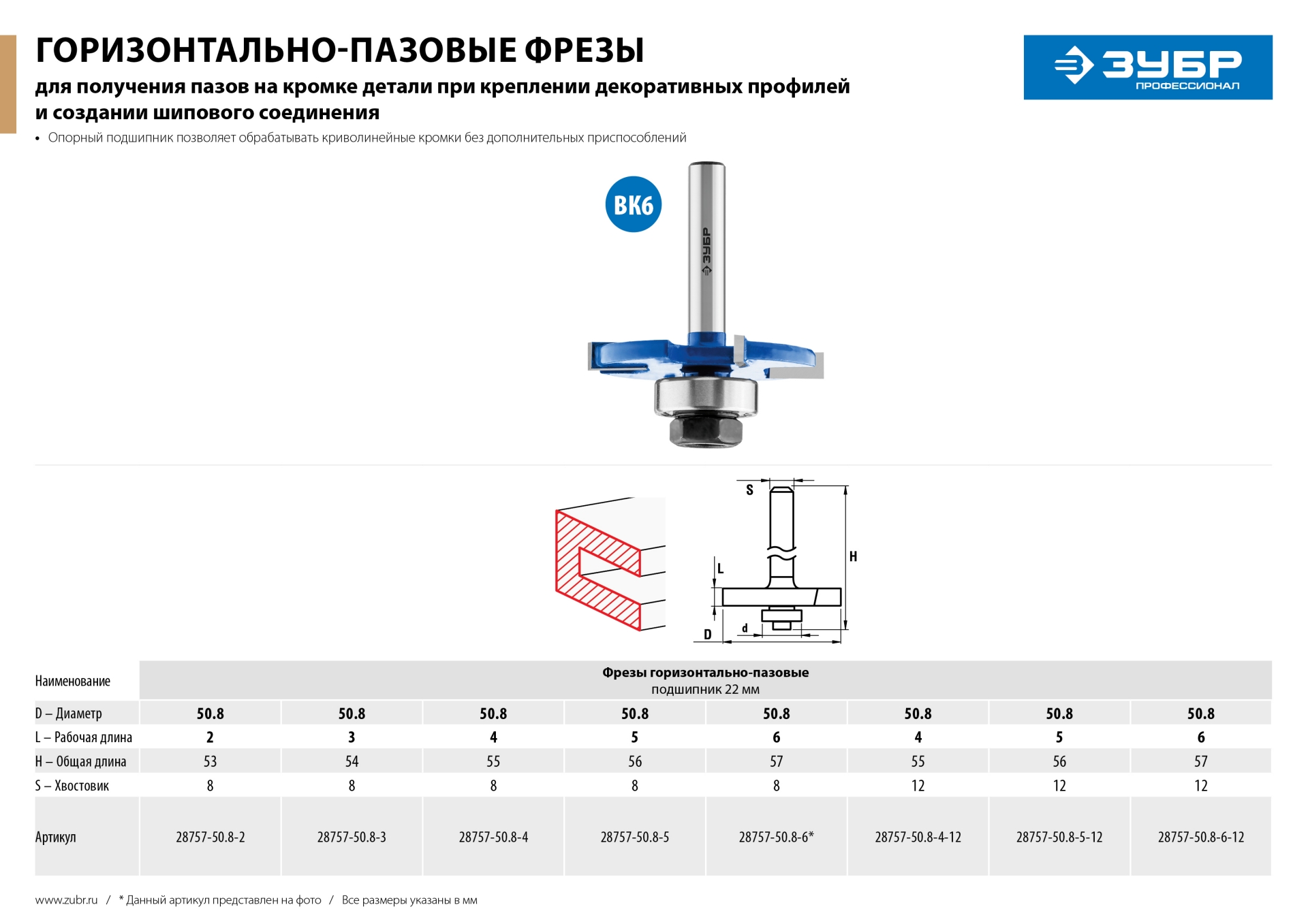 ЗУБР 50.8 x 4 мм, хвостовик 8 мм, фреза горизонтально-пазовая, Профессионал (28757-50.8-4) — фото 8
