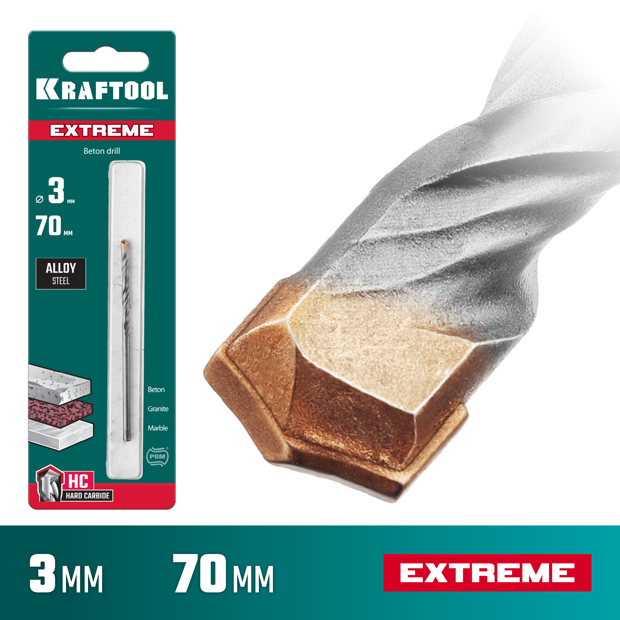 KRAFTOOL Extreme, 3 х 70 мм, цилиндр. хвостовик, сверло по бетону (29166-070-03) — фото 2