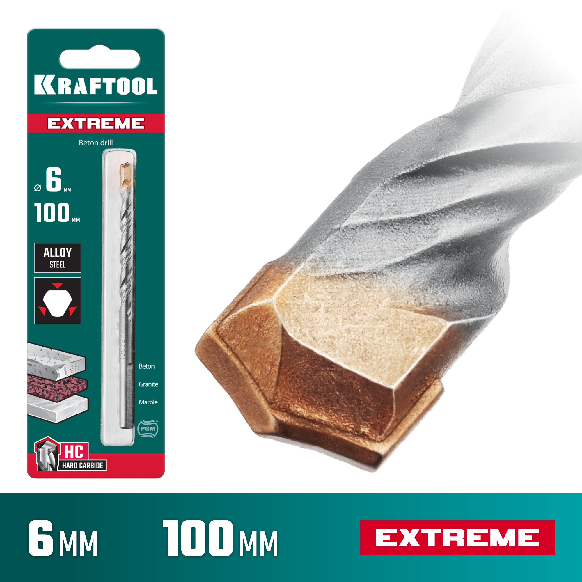 KRAFTOOL Extreme, 6 х 100 мм, трехгранный хвостовик, сверло по бетону (29166-100-06) — фото 2