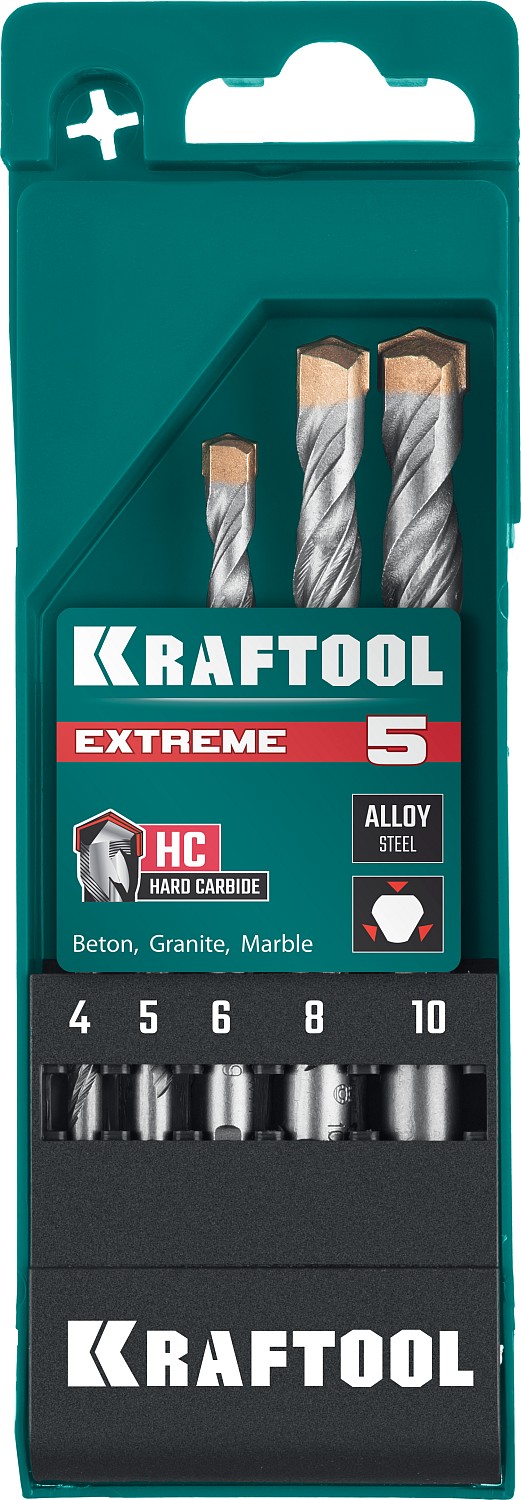 KRAFTOOL Extreme, 5 шт: 4-5-6-8-10 мм, трехгранный хвостовик, набор сверл по бетону (29166-H5) — фото 5