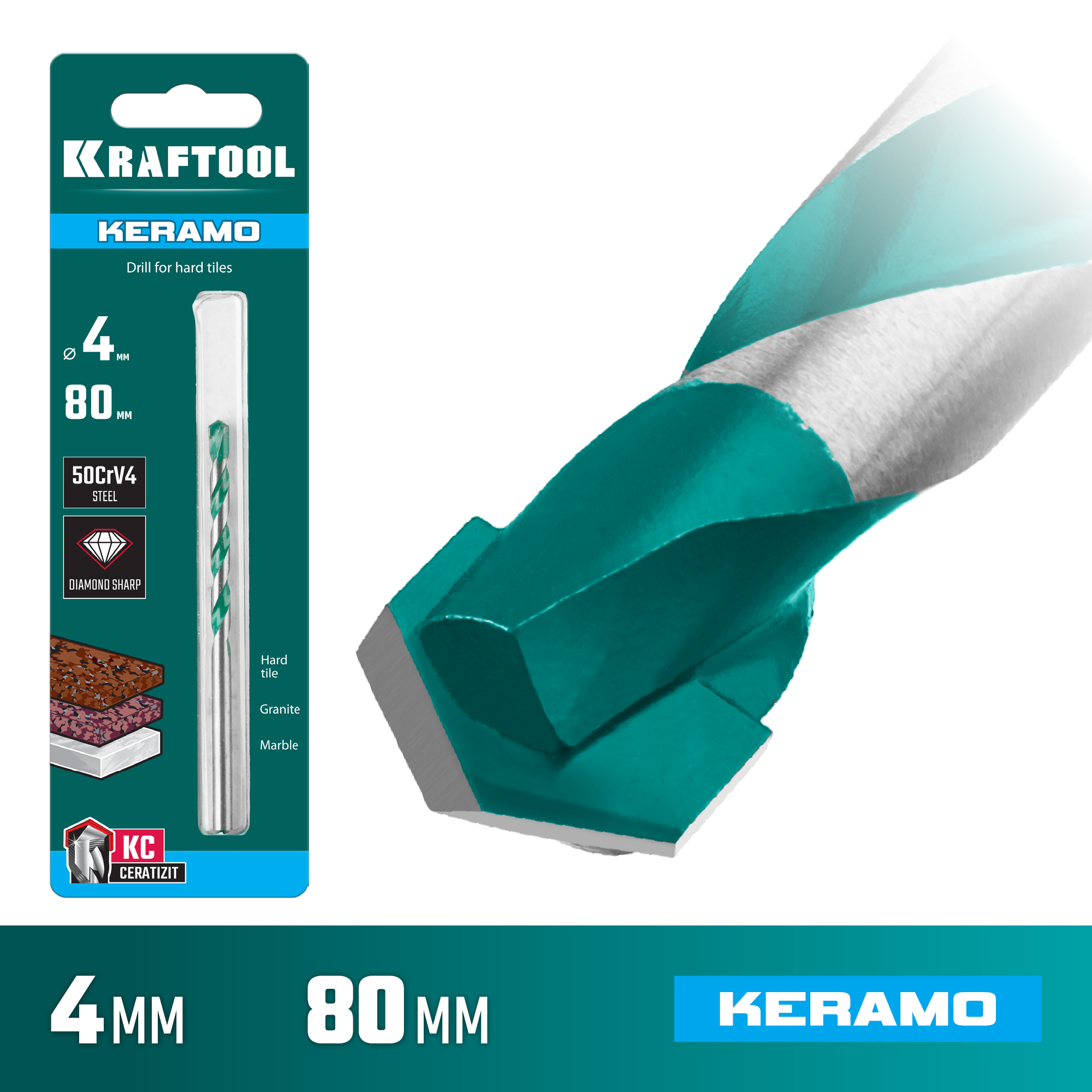 KRAFTOOL Keramo, 4 х 80 мм, тв.сплав КС, сверло по керамограниту (29175-080-4) — фото 2