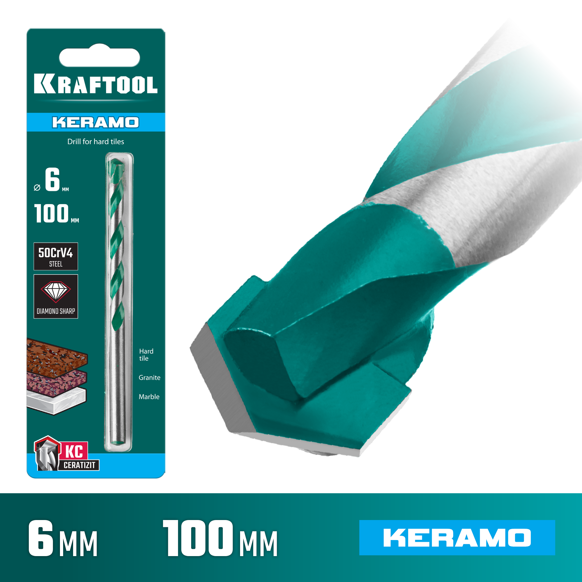 KRAFTOOL Keramo, 6 х 100 мм, тв.сплав КС, сверло по керамограниту (29175-100-6) — фото 2
