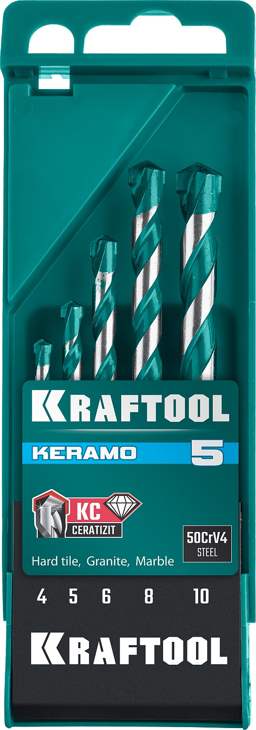 KRAFTOOL Keramo, 5 шт: 4-5-6-8-10 мм набор сверл по керамограниту с твердосплавной пластиной (29175-H5) — фото 6