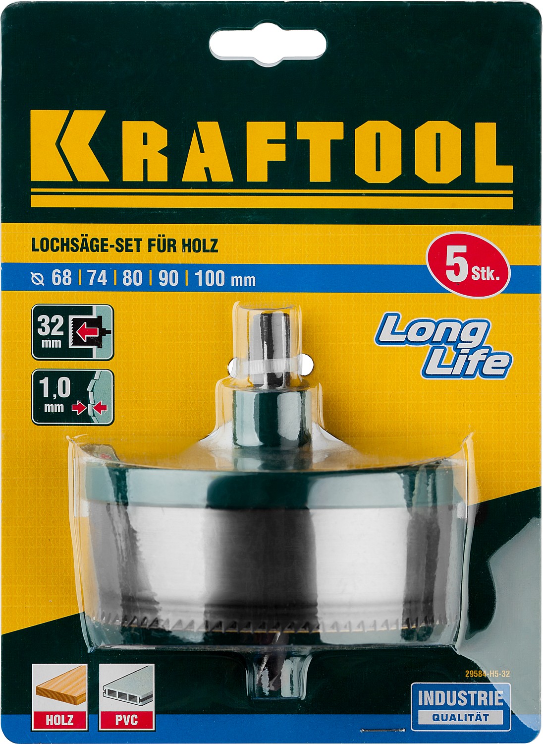 KRAFTOOL 5 шт, (68-74-80-90-100 x 32 мм), наборная кольцевая пила по дереву (29584-H5-32) — фото 5