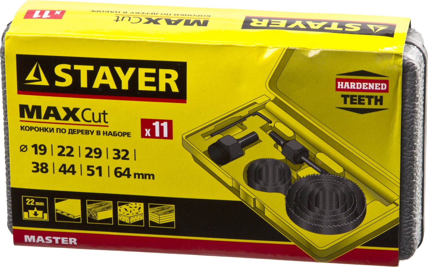 STAYER Maxcut, 9 шт, 19-64 мм, набор кольцевых коронок по дереву (29600-H11) — фото 5