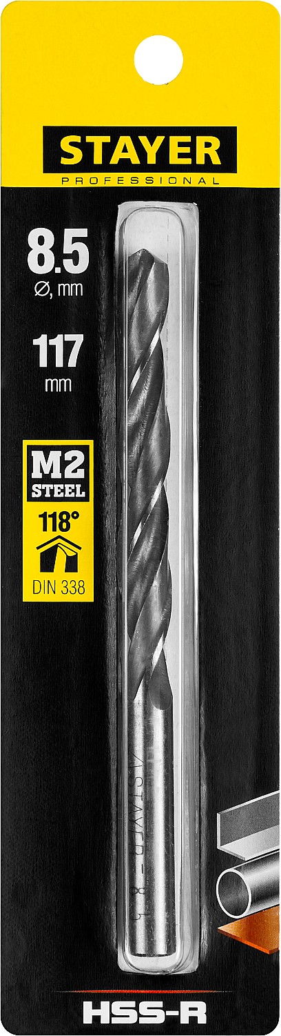 STAYER HSS-R, 8.5 х 117 мм, быстрорежущая сталь P6M5, сверло по металлу, Professional (29602-8.5) — фото 2
