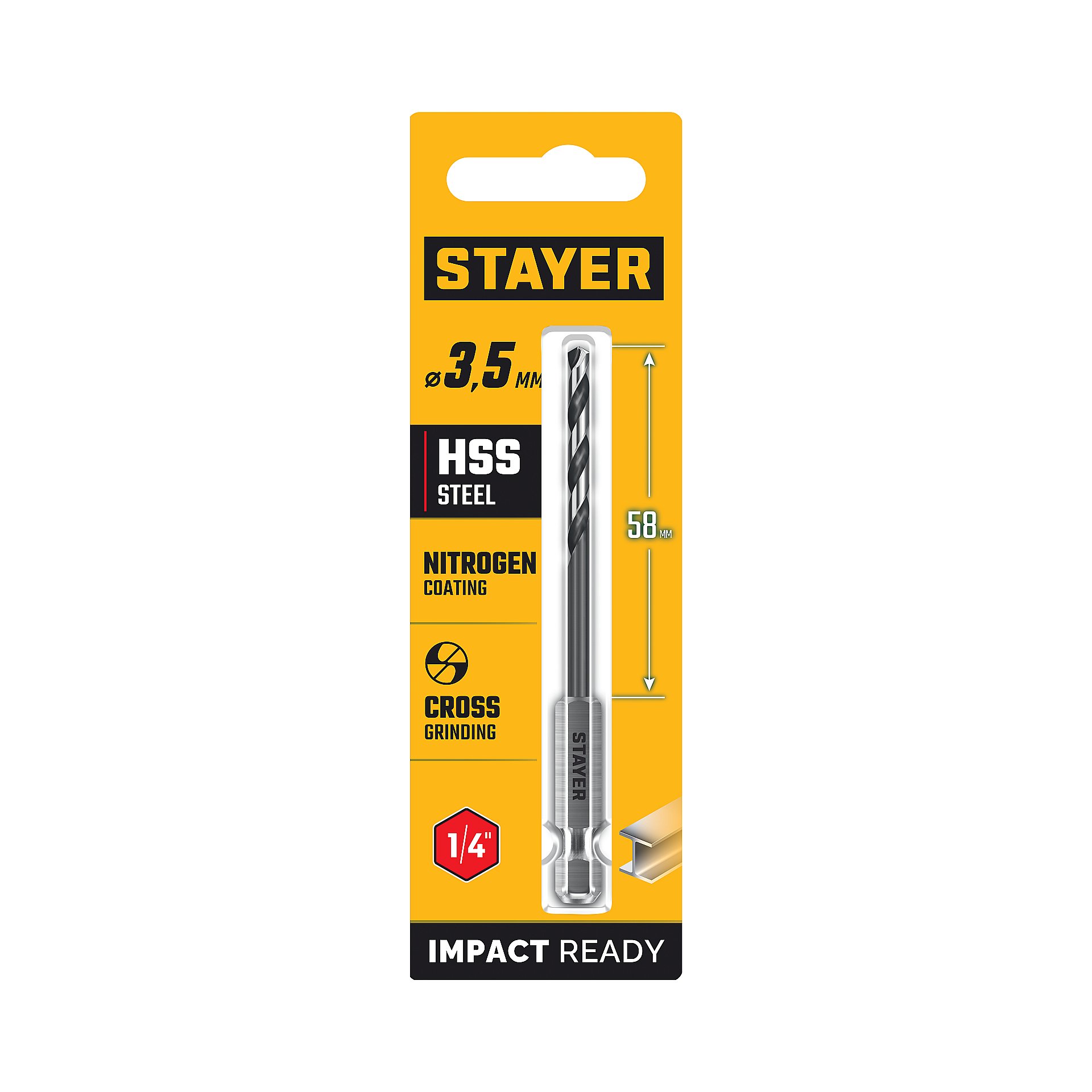 STAYER НЕХ-1/4″, d 3.5 х 93 мм, сверло по металлу для винтовёртов и шуруповертов IMPACT READY (29603-3.5) — фото 6