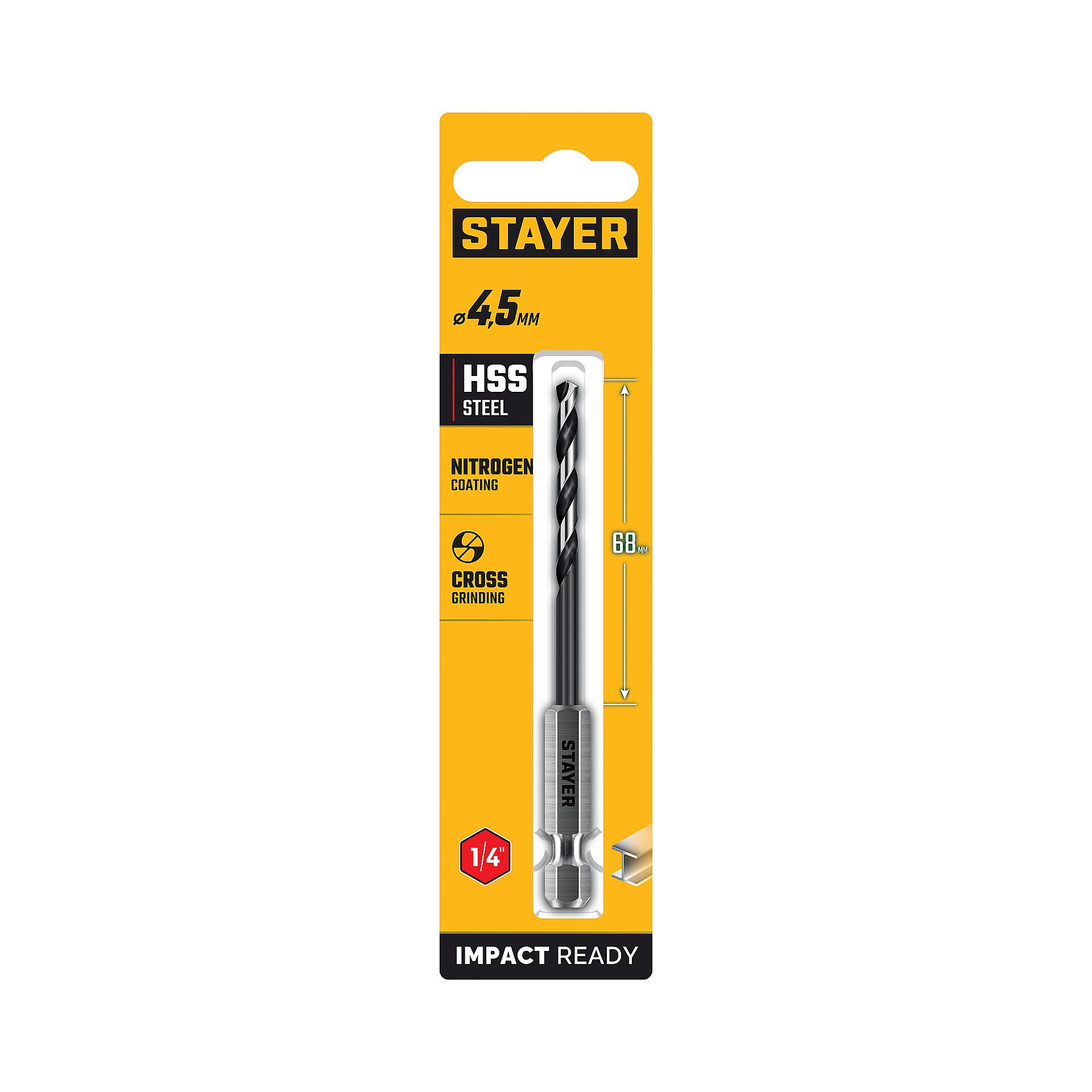 STAYER НЕХ-1/4″, d 4.5 х 103 мм, сверло по металлу для винтовёртов и шуруповертов IMPACT READY (29603-4.5) — фото 6