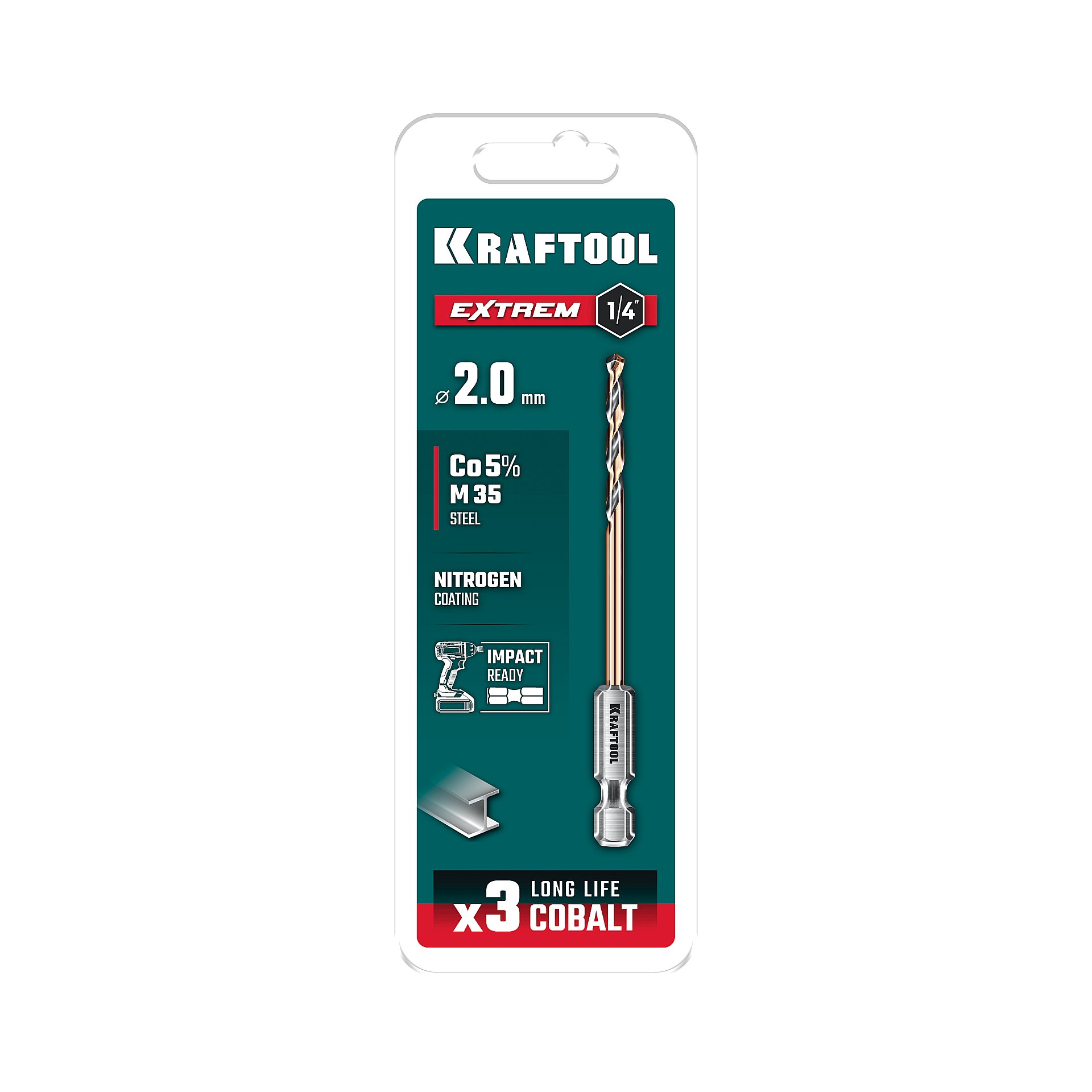 KRAFTOOL НЕХ-1/4″, d 2,0 х 60 мм, сверло по металлу для винтовёртов и шуруповертов IMPACT READY (29652-2) — фото 7