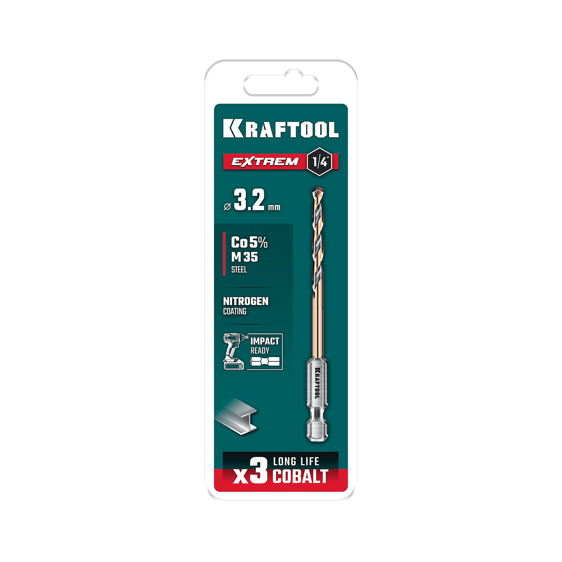 KRAFTOOL НЕХ-1/4″, d 3.2 х 75 мм, сверло по металлу для винтовёртов и шуруповертов IMPACT READY (29652-3.2) — фото 7
