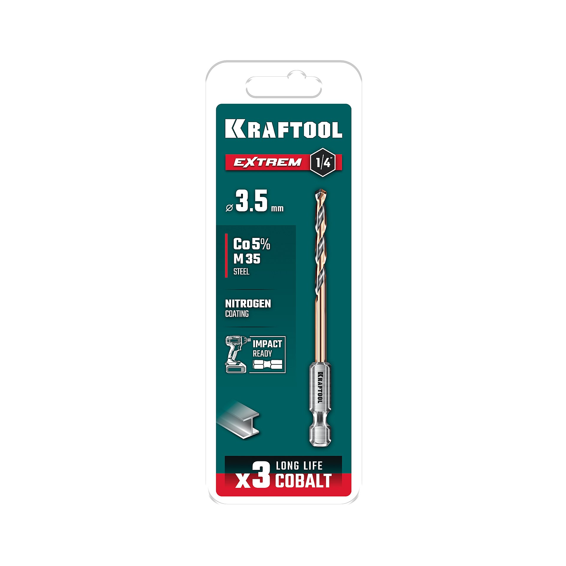 KRAFTOOL НЕХ-1/4″, d 3.5 х 79 мм, сверло по металлу для винтовёртов и шуруповертов IMPACT READY (29652-3.5) — фото 7