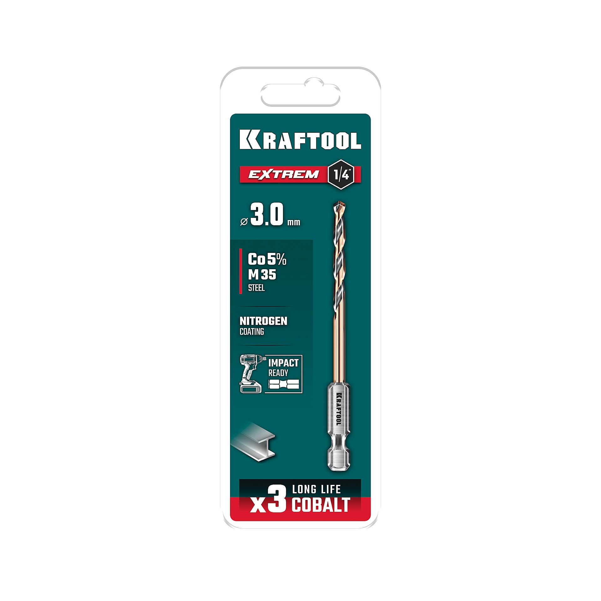 KRAFTOOL НЕХ-1/4″, d 3,0 х 72 мм, сверло по металлу для винтовёртов и шуруповертов IMPACT READY (29652-3) — фото 7