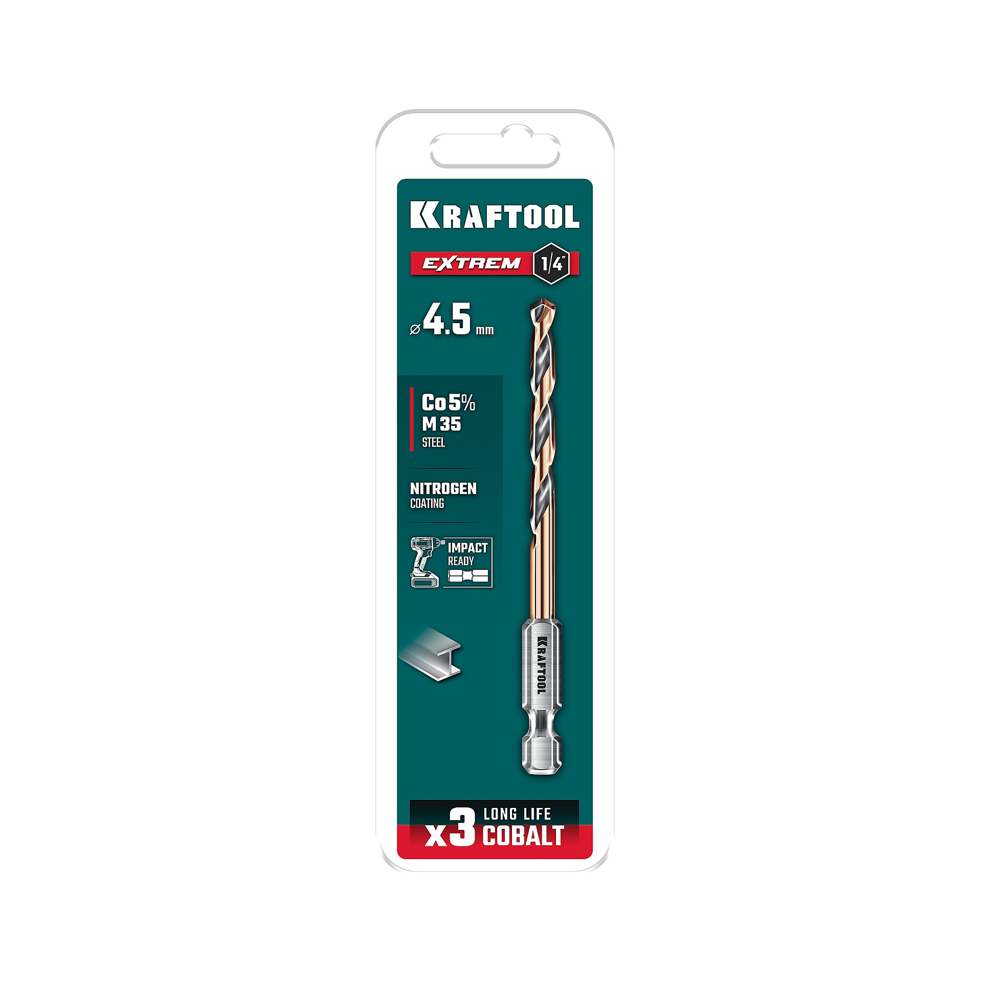 KRAFTOOL НЕХ-1/4″, d 4.5 х 87 мм, сверло по металлу для винтовёртов и шуруповертов IMPACT READY (29652-4.5) — фото 7