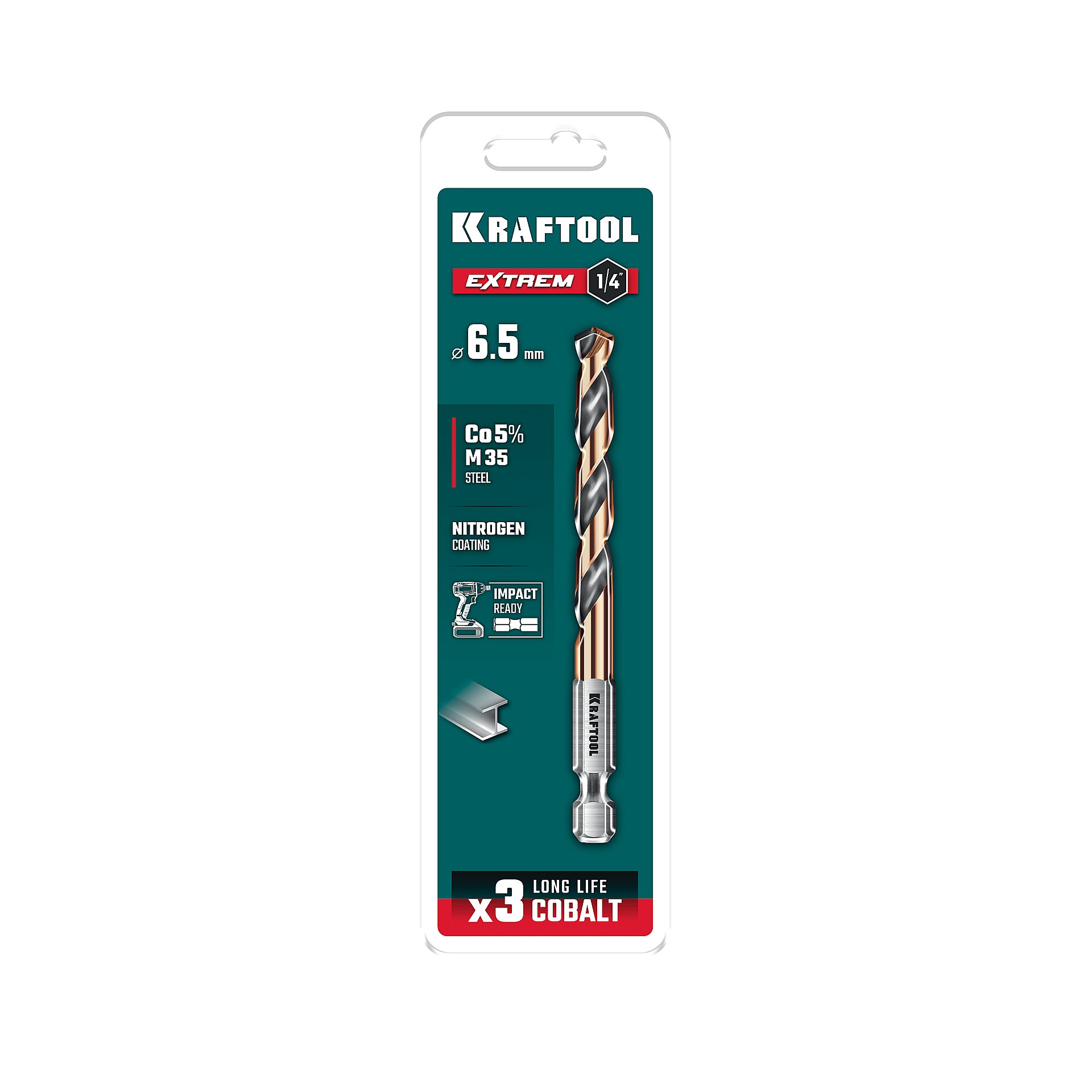 KRAFTOOL НЕХ-1/4″, d 6.5 х 107 мм, сверло по металлу для винтовёртов и шуруповертов IMPACT READY (29652-6.5) — фото 7