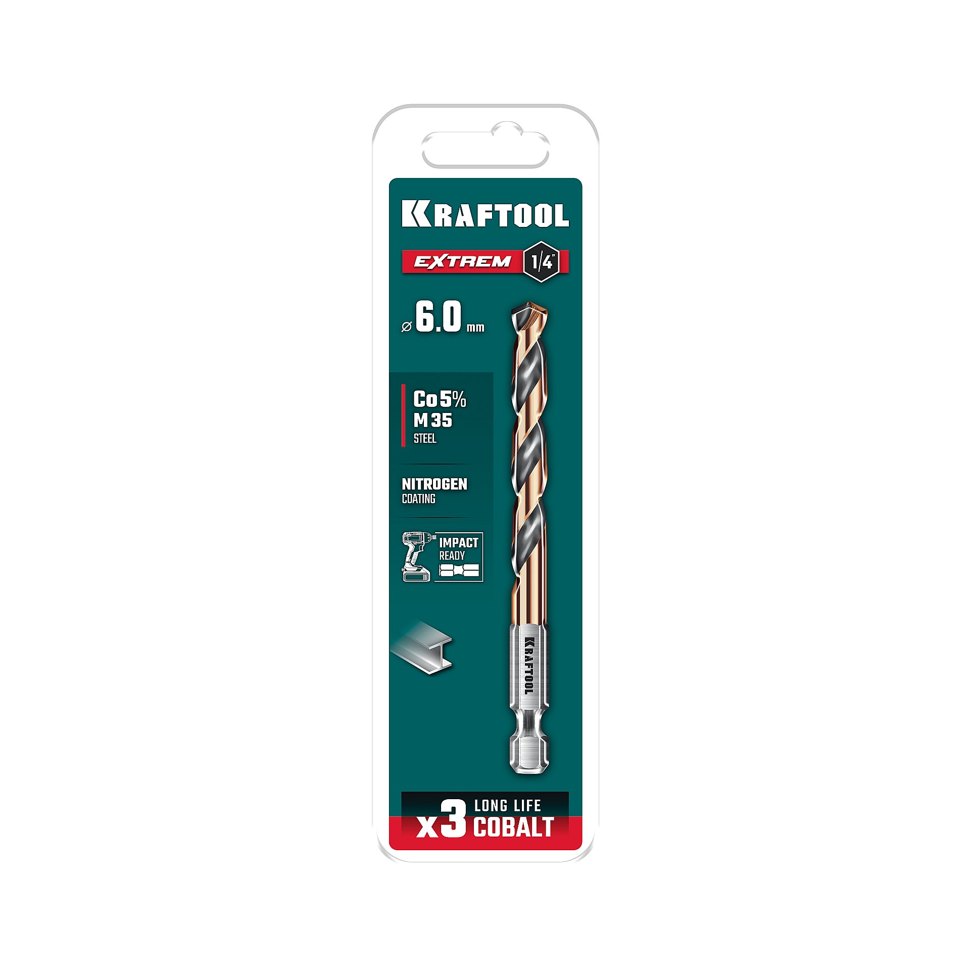 KRAFTOOL НЕХ-1/4″, d 6.0 х 98 мм, сверло по металлу для винтовёртов и шуруповертов IMPACT READY (29652-6) — фото 7