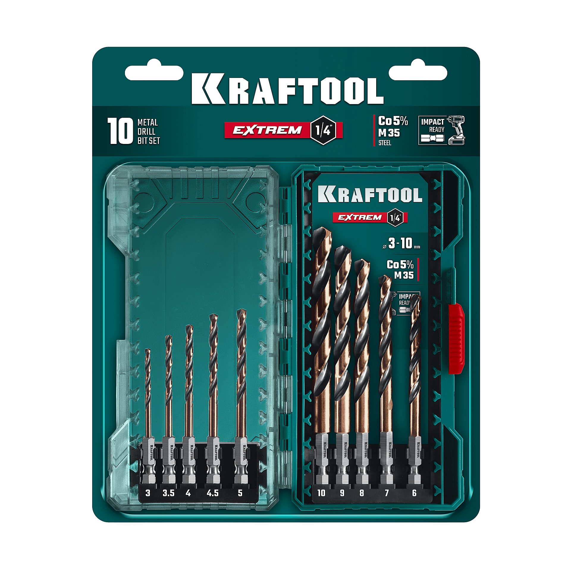 KRAFTOOL НЕХ-1/4″, 10 шт, набор сверл по металлу для винтовёртов и шуруповертов IMPACT READY (29652-H10) — фото 9