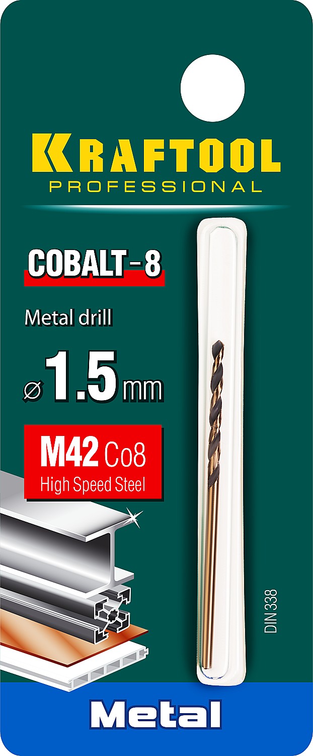KRAFTOOL COBALT-8, 1.5 х 43 мм, сталь М42, HSS-Co(8%), сверло по металлу (29656-1.5) — фото 3