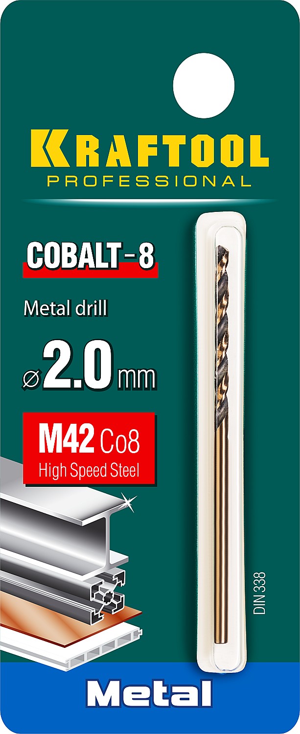 KRAFTOOL COBALT-8, 2.0 х 49 мм, сталь М42, HSS-Co(8%), сверло по металлу (29656-2) — фото 3