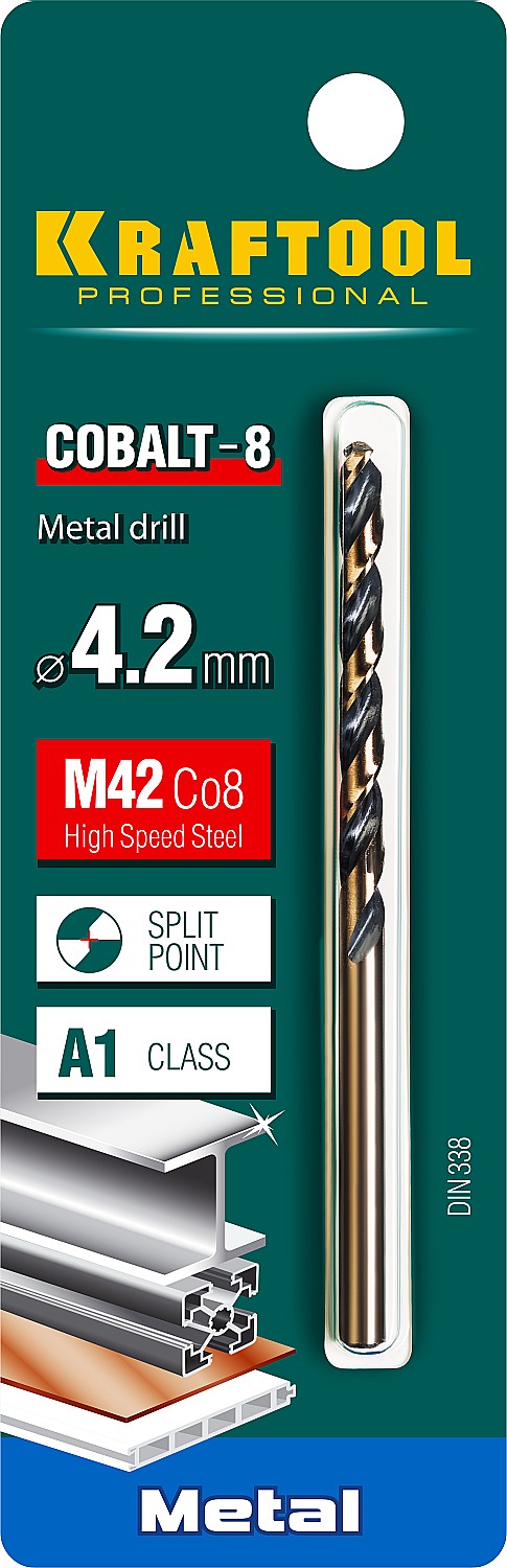 KRAFTOOL COBALT-8, 4.2 х 75 мм, сталь М42, HSS-Co(8%), сверло по металлу (29656-4.2) — фото 3