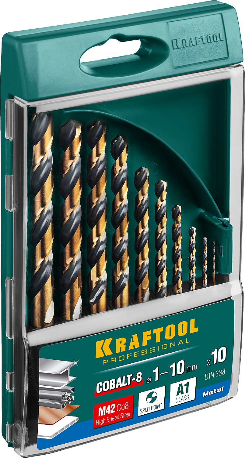 KRAFTOOL COBALT-8, 10 шт, (1-10 мм), сталь М42, HSS-Co(8%), набор сверл по металлу (29656-H10) — фото 3