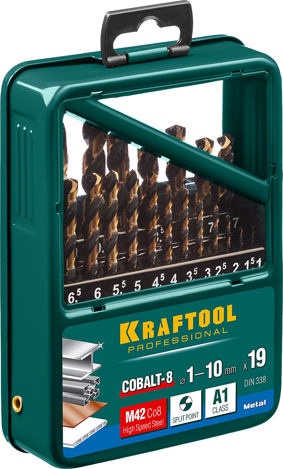 KRAFTOOL COBALT-8, 19 шт, (1-10 мм), сталь М42, HSS-Co(8%), набор сверл по металлу (29656-H19) — фото 2