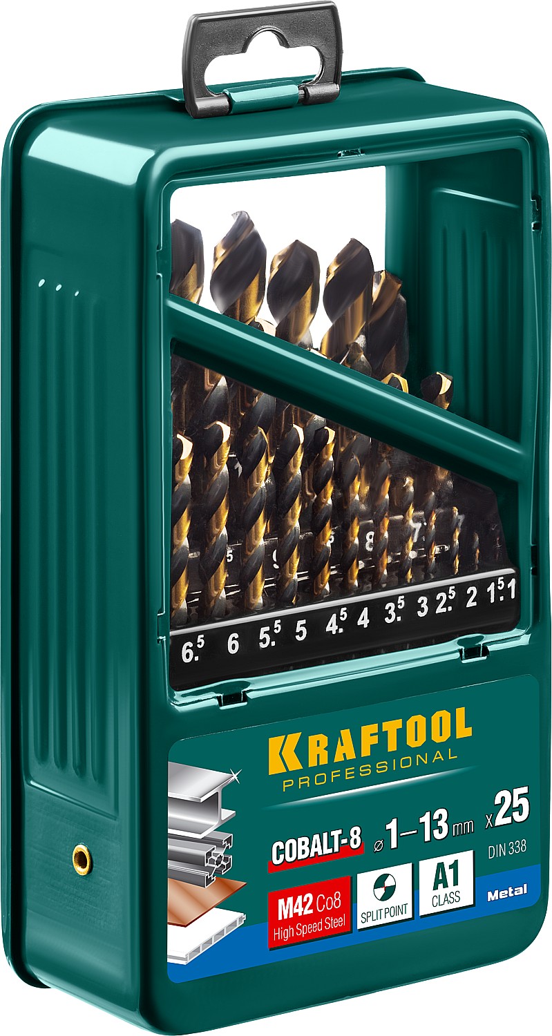 KRAFTOOL COBALT-8, 25 шт, (1-13 мм), сталь М42, HSS-Co(8%), набор сверл по металлу (29656-H25) — фото 2
