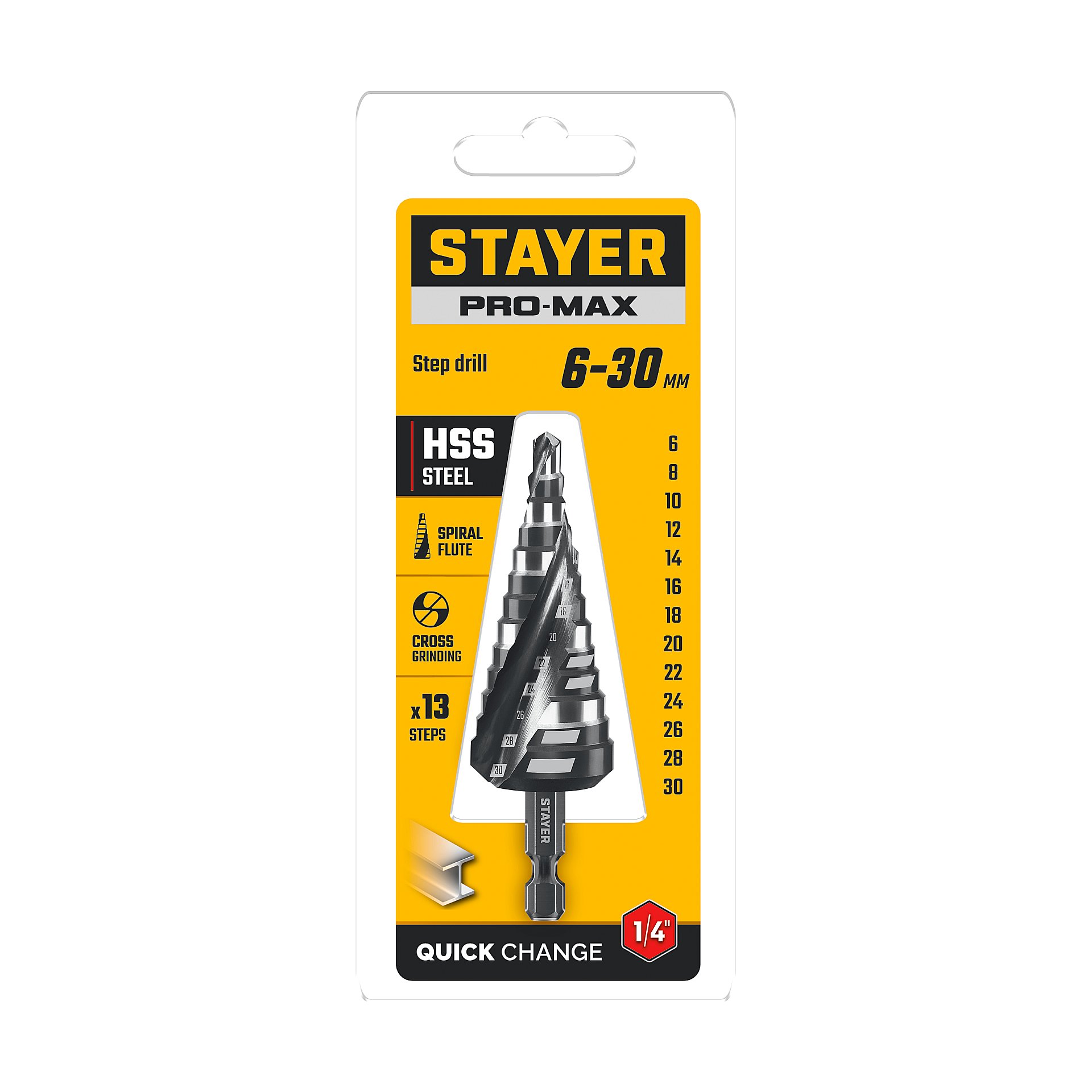 STAYER Pro-Max 6-30мм, 13 ступеней, винтовая спираль, сверло ступенчатое (29661-6-30-13) — фото 6