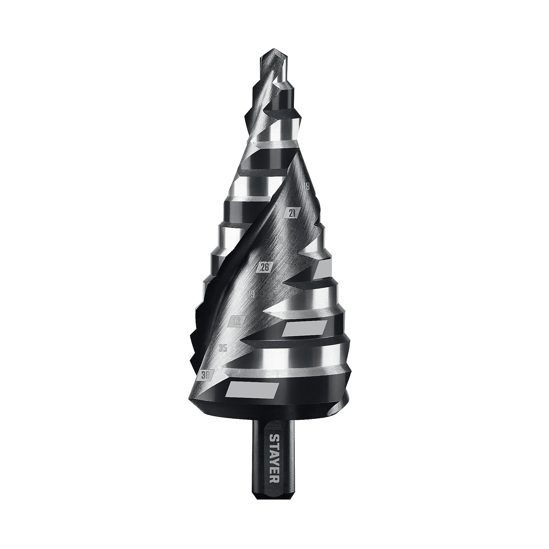 STAYER Pro-Max 6-38мм, 12 ступеней, винтовая спираль, сверло ступенчатое (29661-6-38-12)