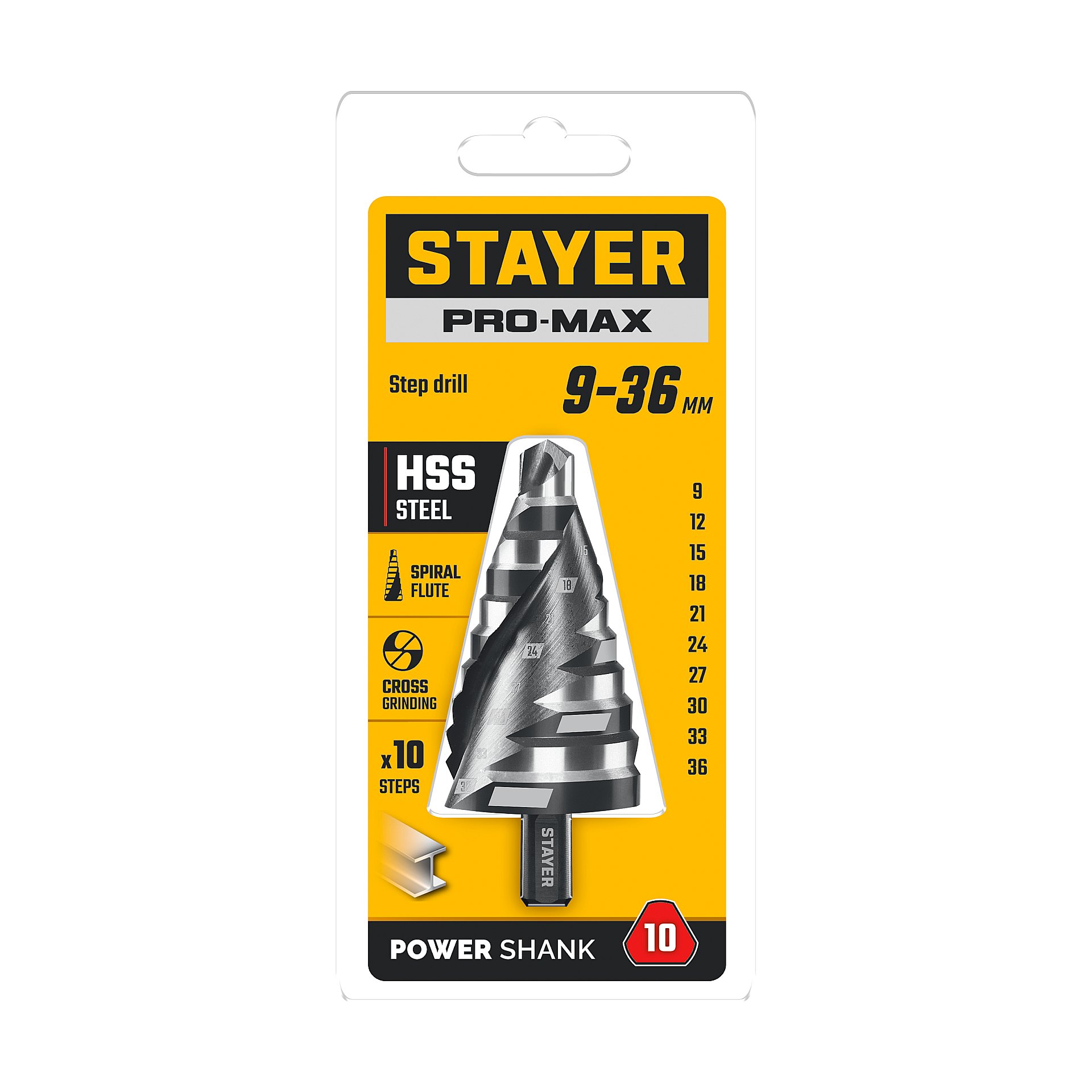 STAYER Pro-Max 9-36мм, 10 ступеней, винтовая спираль, сверло ступенчатое (29661-9-36-10) — фото 6
