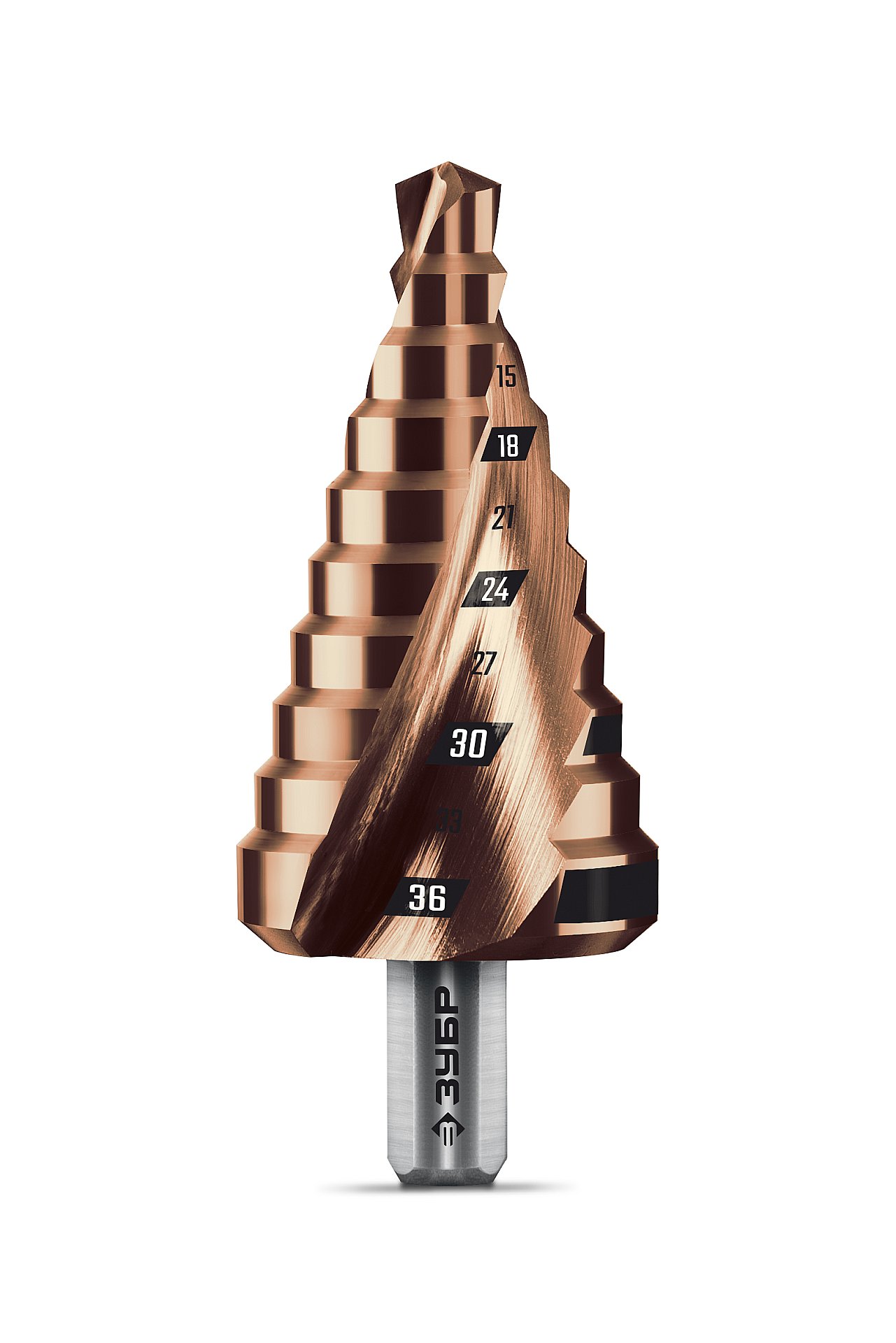 ЗУБР КОБАЛЬТ 9-36мм, 10 ступеней, винтовая проточка, сверло ступенчатое, ПРОФЕССИОНАЛ (29674-9-36-10)