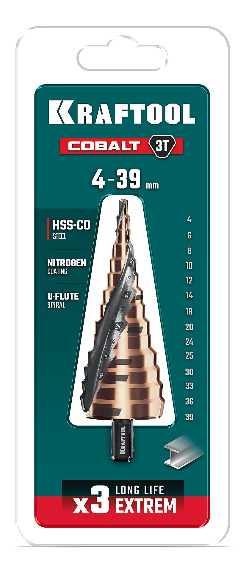 KRAFTOOL COBALT 4-39мм, 14 ступеней, азотирование, винтовая спираль, сверло ступенчатое(29691-4-39-14) — фото 7