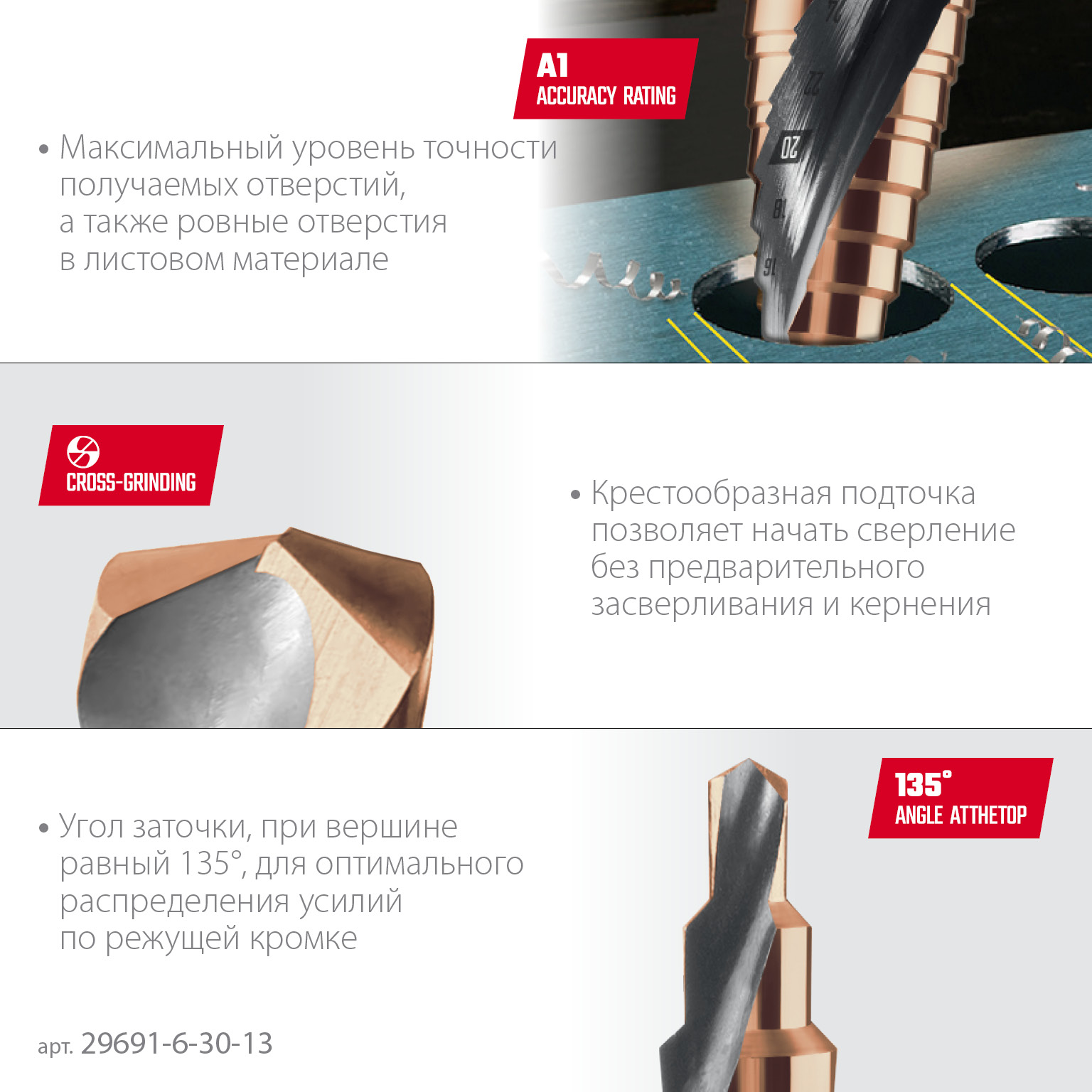 KRAFTOOL COBALT 6-30мм, 13 ступеней, азотирование, винтовая спираль, сверло ступенчатое(29691-6-30-13) — фото 5