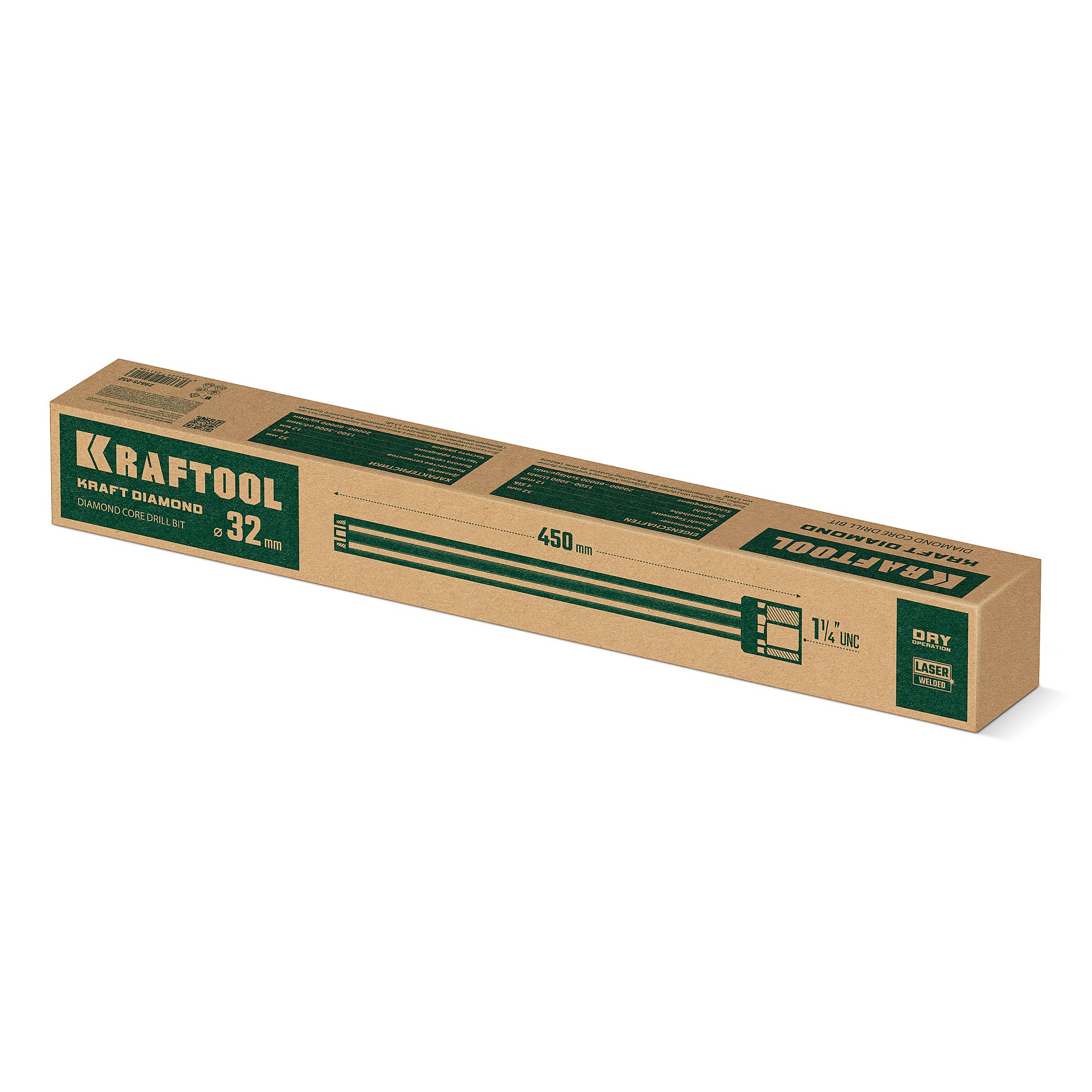 KRAFTOOL DIAMOND 32 мм (450 мм, 1 1/4″, лазерная сварка, сухое сверление с микроударом), алмазная коронка по железобетону (29825-032) — фото 2