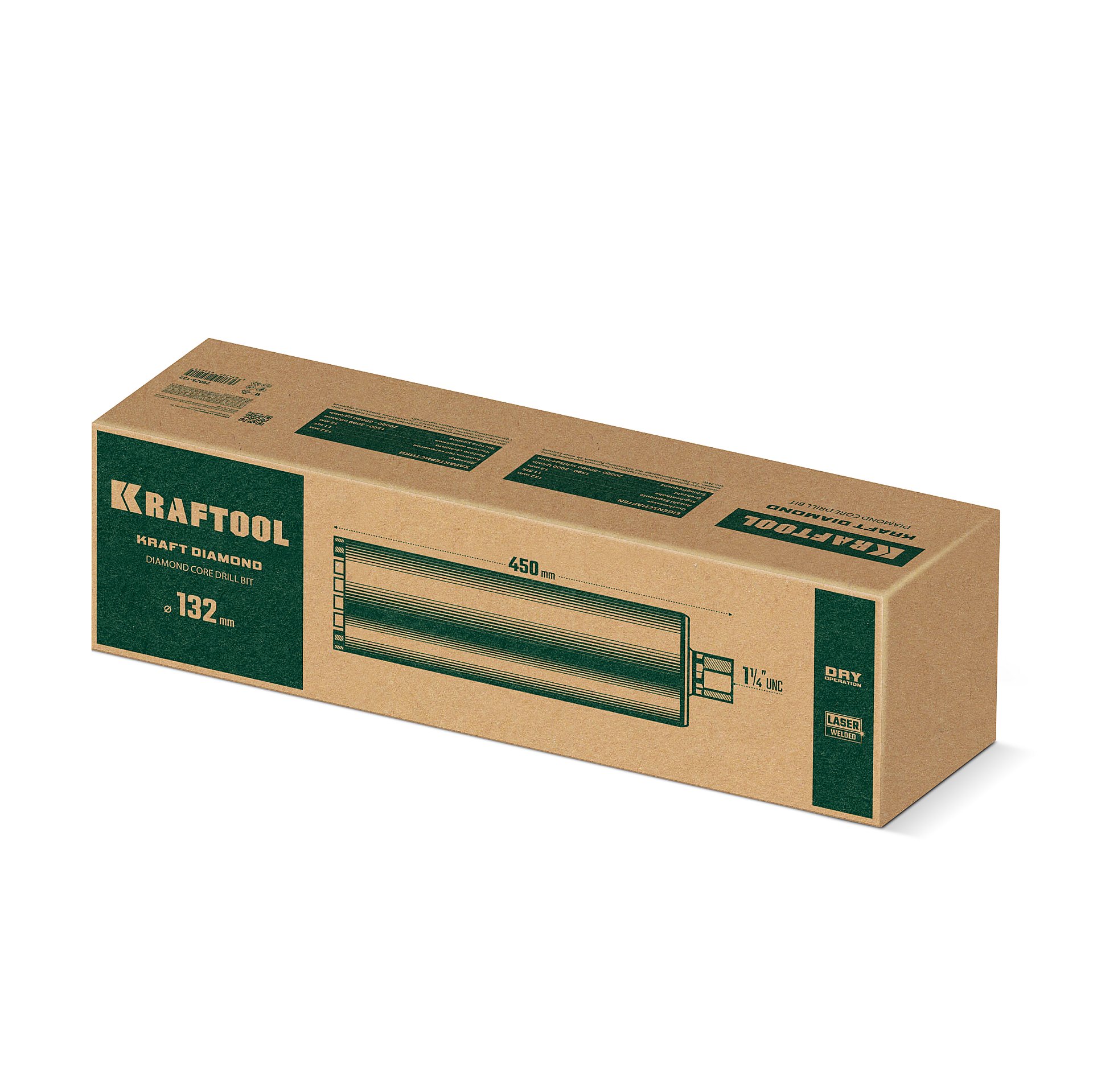 KRAFTOOL DIAMOND 132 мм (450 мм, 1 1/4″, лазерная сварка, сухое сверление с микроударом), алмазная коронка по железобетону (29825-132) — фото 8