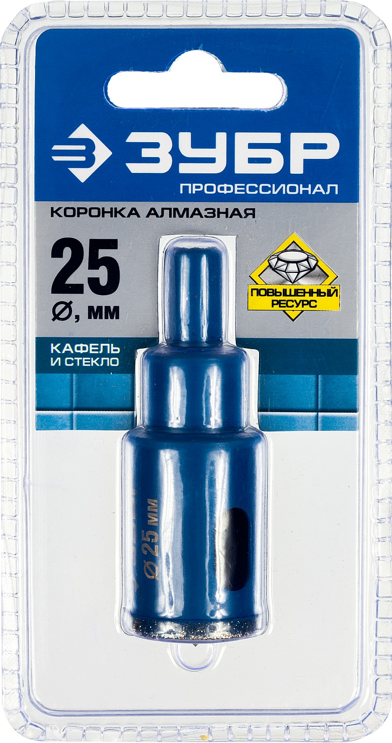 ЗУБР АГК, d 25 мм, (центр. сверло, трехгр. хвост, Р60), алмазная коронка, Профессионал (29850-25) — фото 8