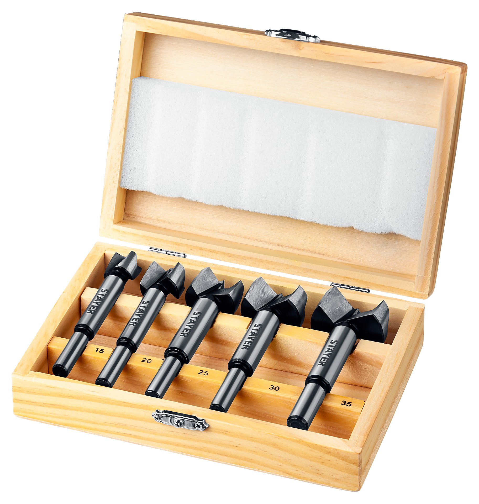 STAYER Forstner, 5 шт: 15-20-25-30-35 мм, набор сверл Форстнера по дереву, ДСП (29985-H5)