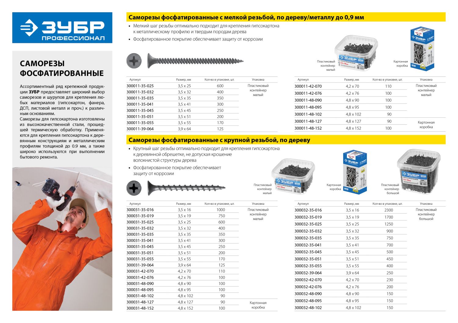ЗУБР СГМ, 127 х 4.8 мм, фосфатированное покрытие, 90 шт (1,01 кг.), саморез гипсокартон-металл, Профессионал (300011-48-127) — фото 4