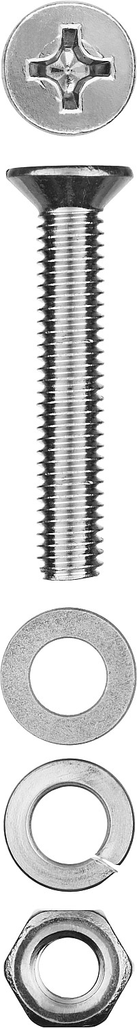 ЗУБР DIN 965, M4 х 40 мм, цинк, 15 шт, винт с гайкой и шайбами (303456-04-040)