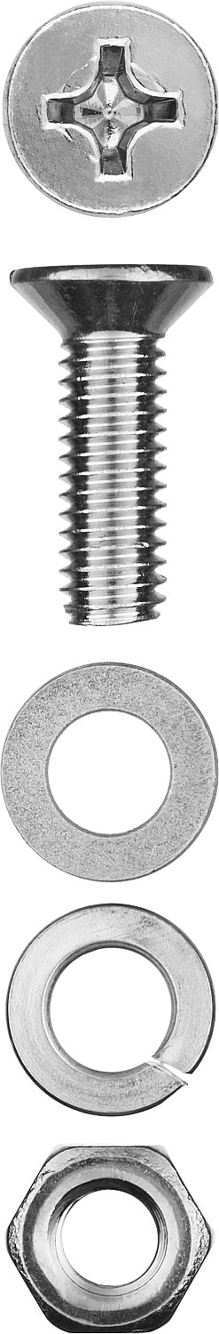 ЗУБР DIN 965, M6 х 16 мм, цинк, 12 шт, винт с гайкой и шайбами (303456-06-016)