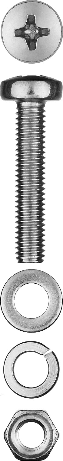 ЗУБР DIN 7985, M5 х 30 мм, цинк, 12 шт, винт с гайкой и шайбами (303476-05-030)