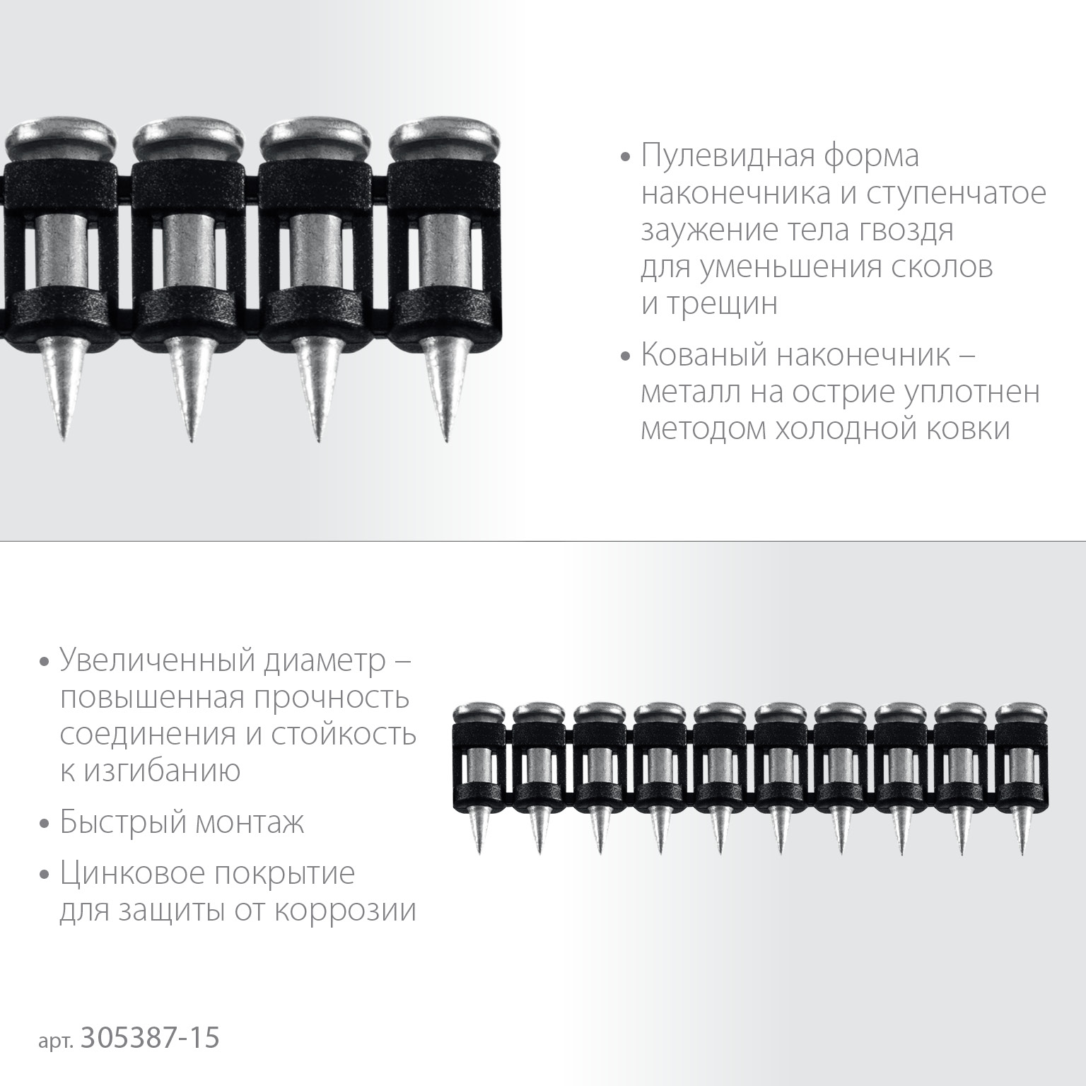 ЗУБР CN усиленные 15 х 3.05 мм, гвозди по бетону оцинкованные, 1000 шт (305387-15) — фото 4