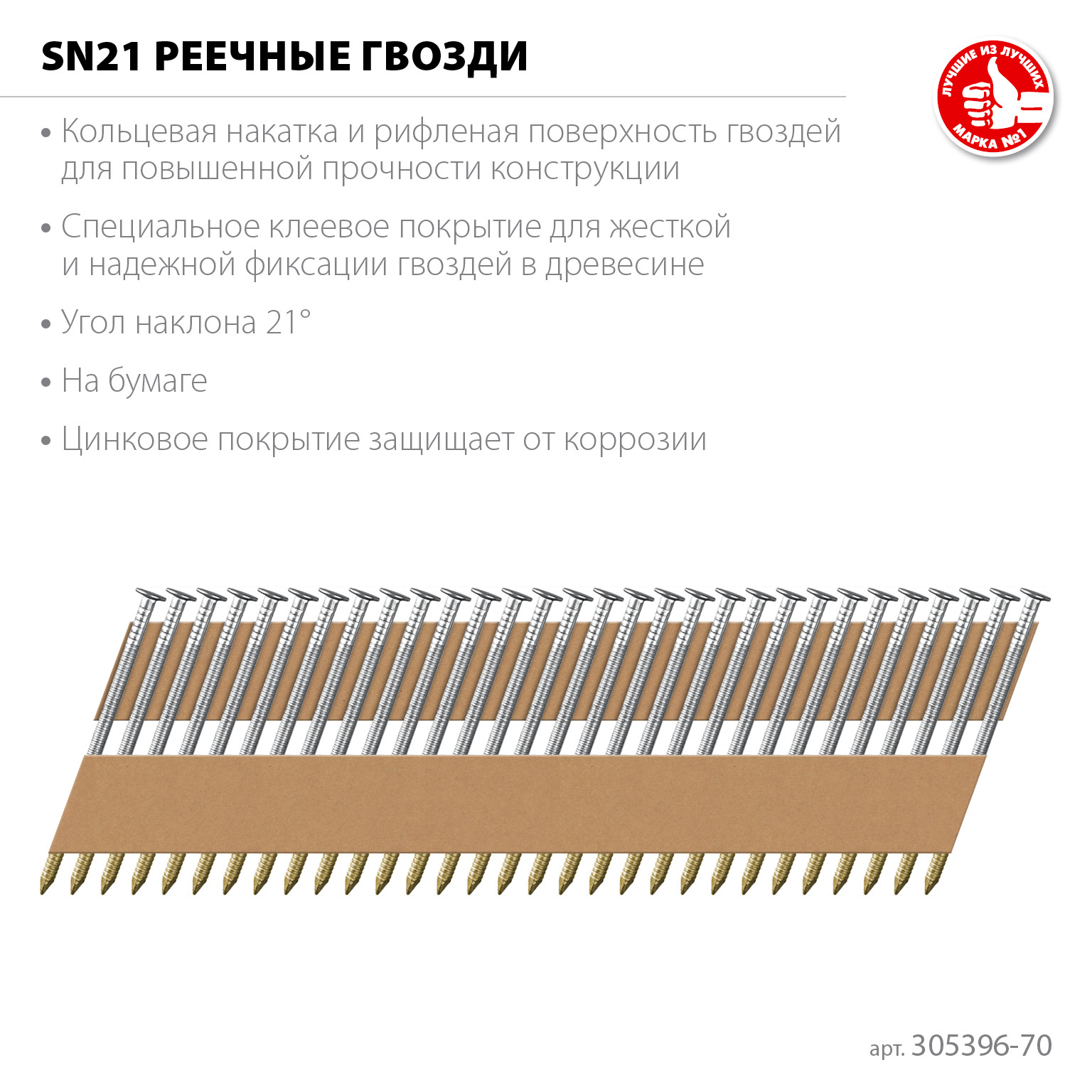 ЗУБР SN21 70 х 3.1 мм, реечные гвозди рифленые оцинкованные, 2400 шт (305396-70) — фото 3