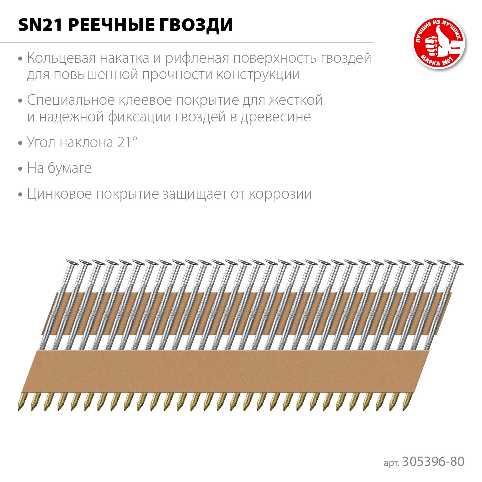 ЗУБР SN21 80 х 3.1 мм, реечные гвозди рифленые оцинкованные, 2010 шт (305396-80) — фото 5