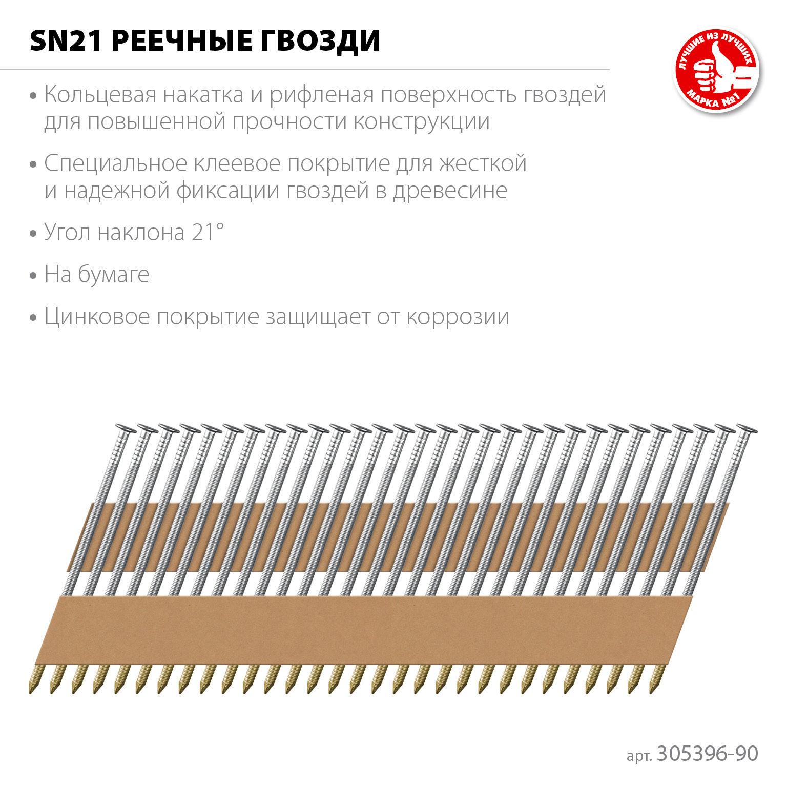 ЗУБР SN21 90 х 3.1 мм, реечные гвозди рифленые оцинкованные, 2010 шт(305396-90) — фото 3