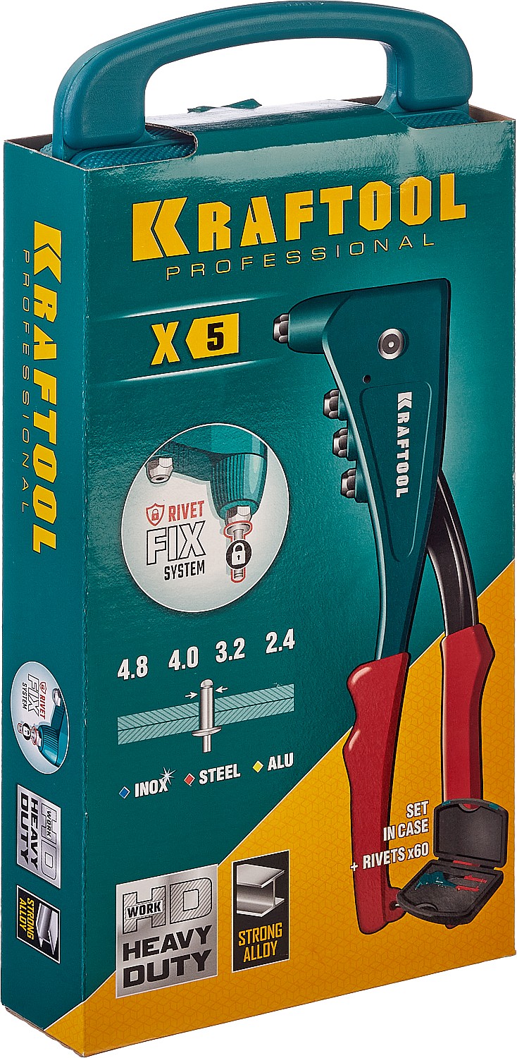 KRAFTOOL X-5F, 2.4 - 4.8 мм, 260 мм, удержание заклепки, литой заклепочник в кейсе (31173-H6) — фото 10