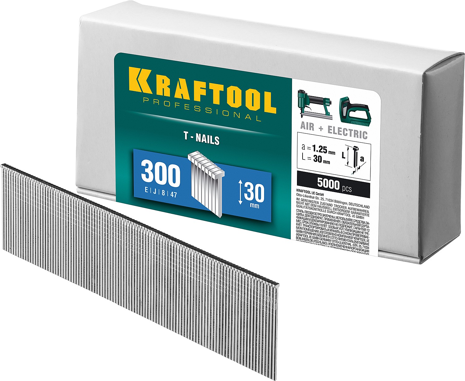 KRAFTOOL гвозди тип 300 (47/J/ F), 30 мм, калибр 18GA. 5000 шт (31785-30)