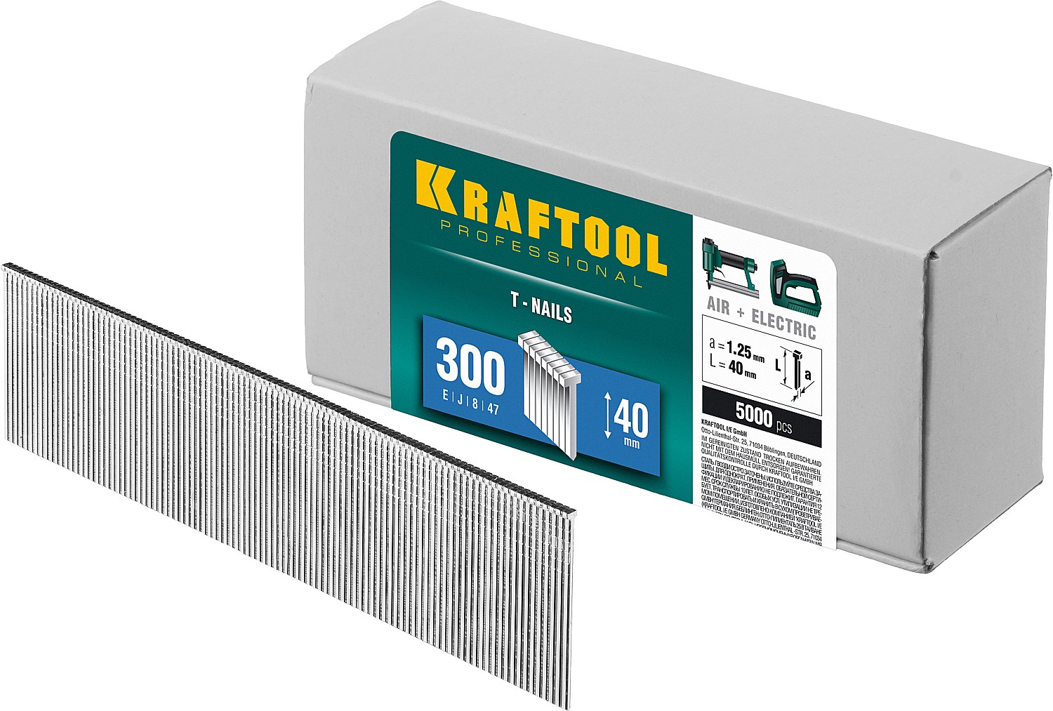 KRAFTOOL гвозди тип 300 (47/J/ F), 40 мм, калибр 18GA. 5000 шт (31785-40)